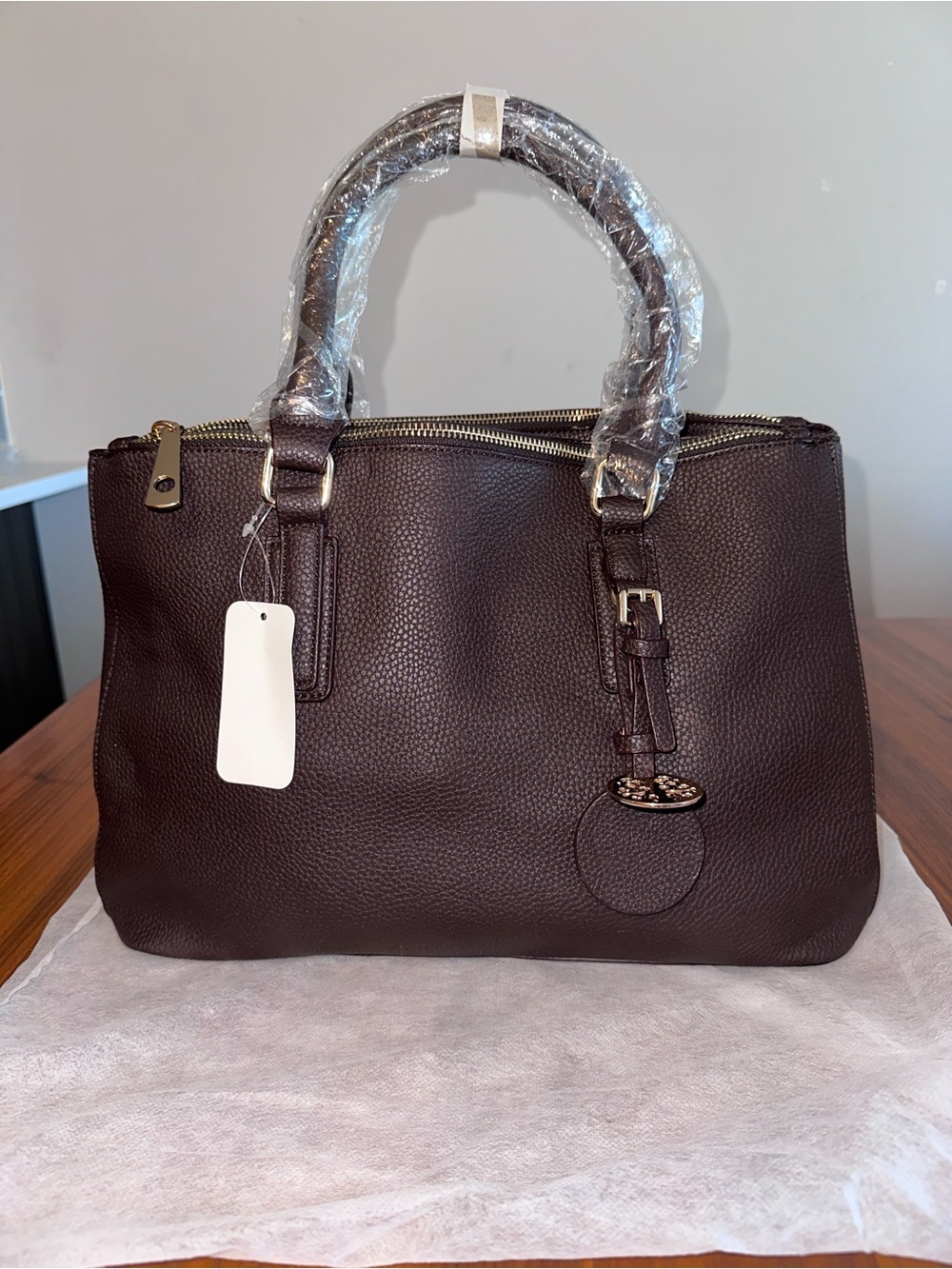 Classic Pebbled Leather Satchel - Dark Brown